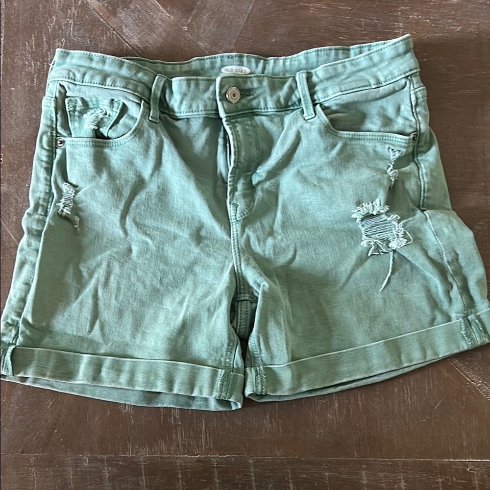 Old Navy Green Jean Shorts Distressed Cuffed Hem